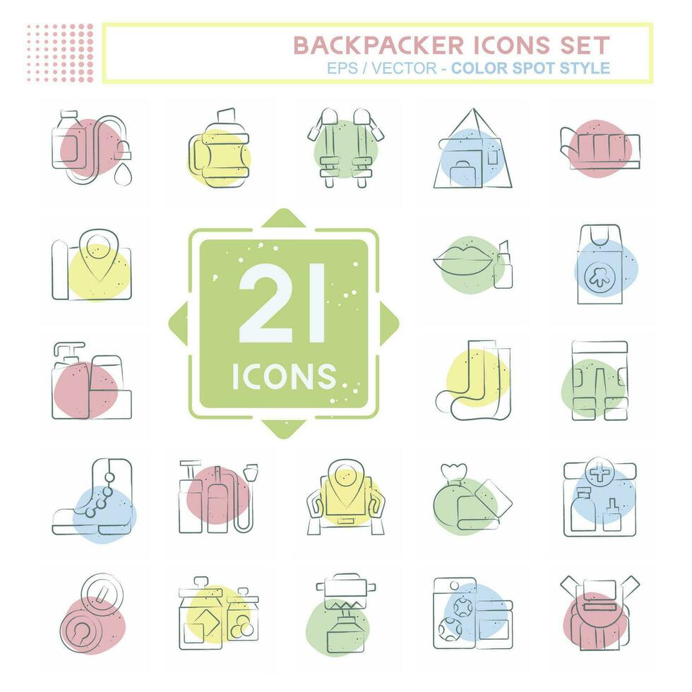 Icon Set Backpacker. related to Holiday symbol. Color Spot Style. simple design editable. simple illustration vector