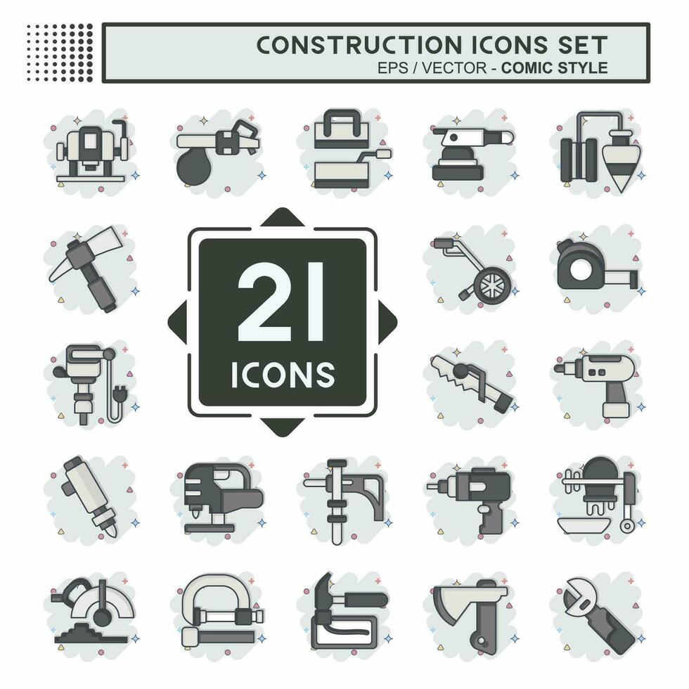 Icon Set Construction. related to Building symbol. comic style. simple design editable. simple illustration vector