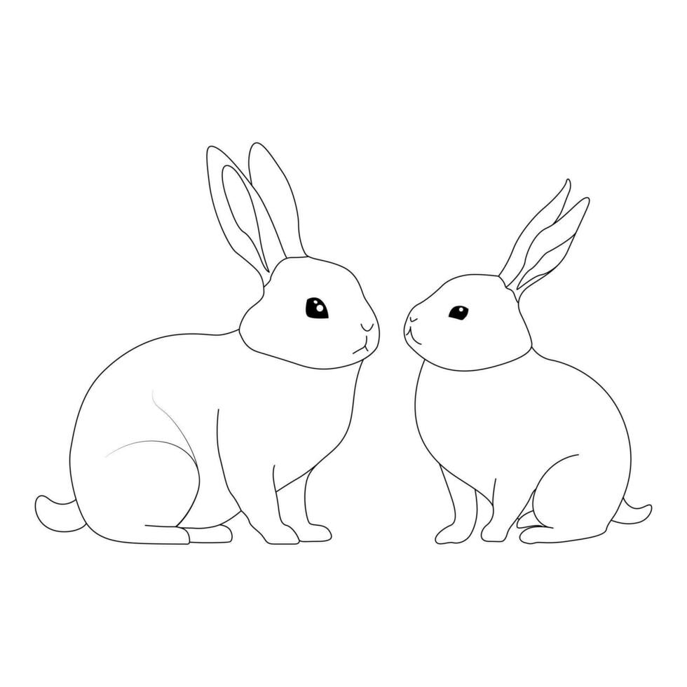 Continuous One line Rabbits outline vector art illustration