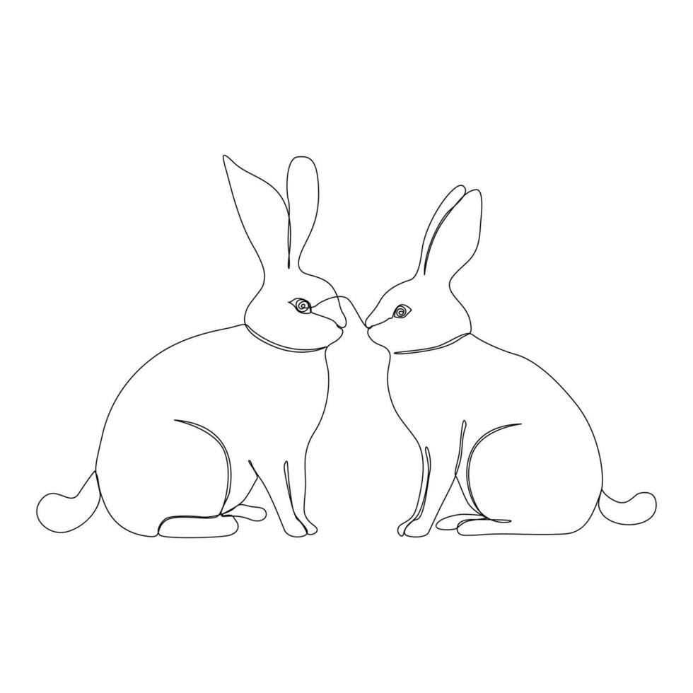 Continuous One line Rabbits outline vector art illustration