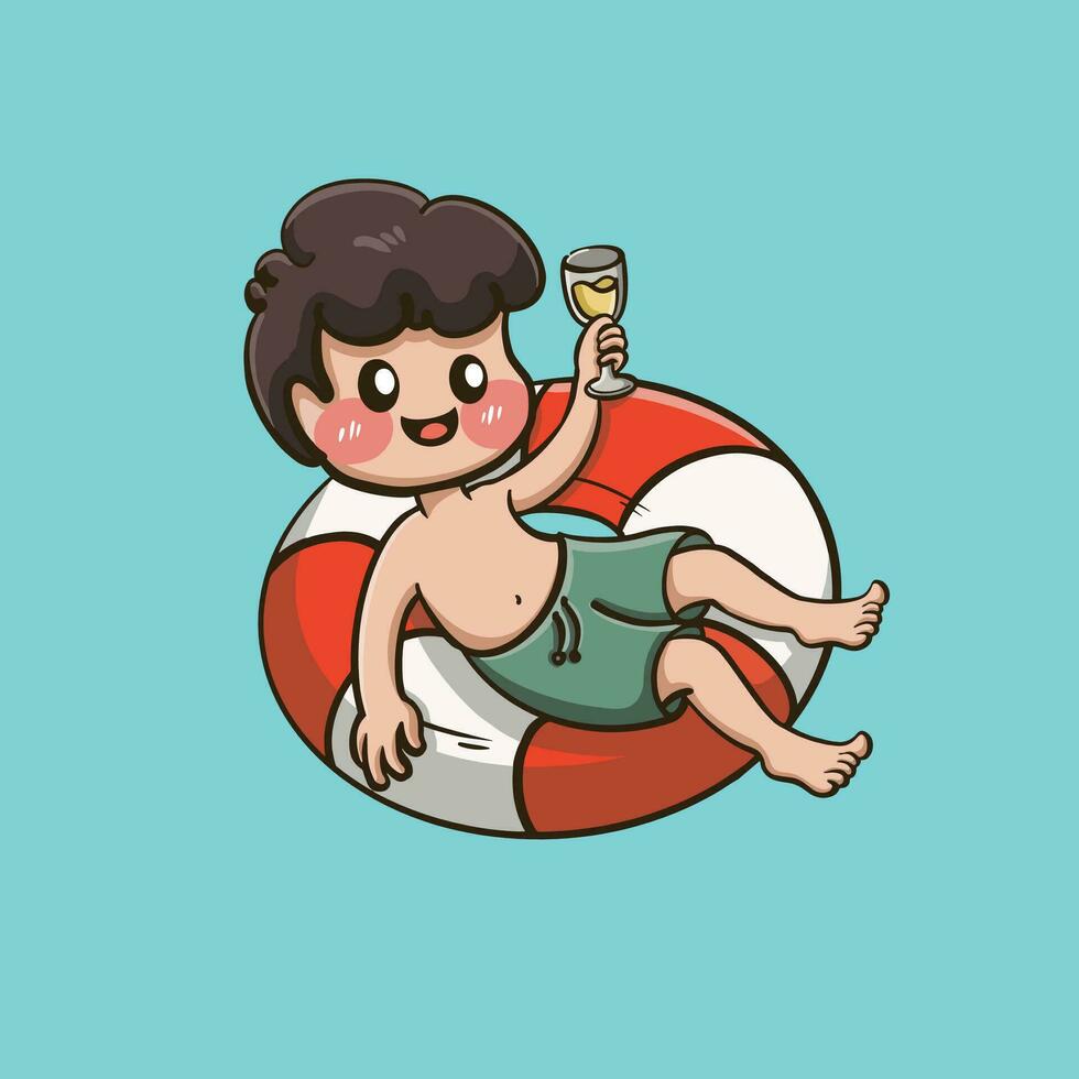 cute boy laying on swimming ring isolated vector