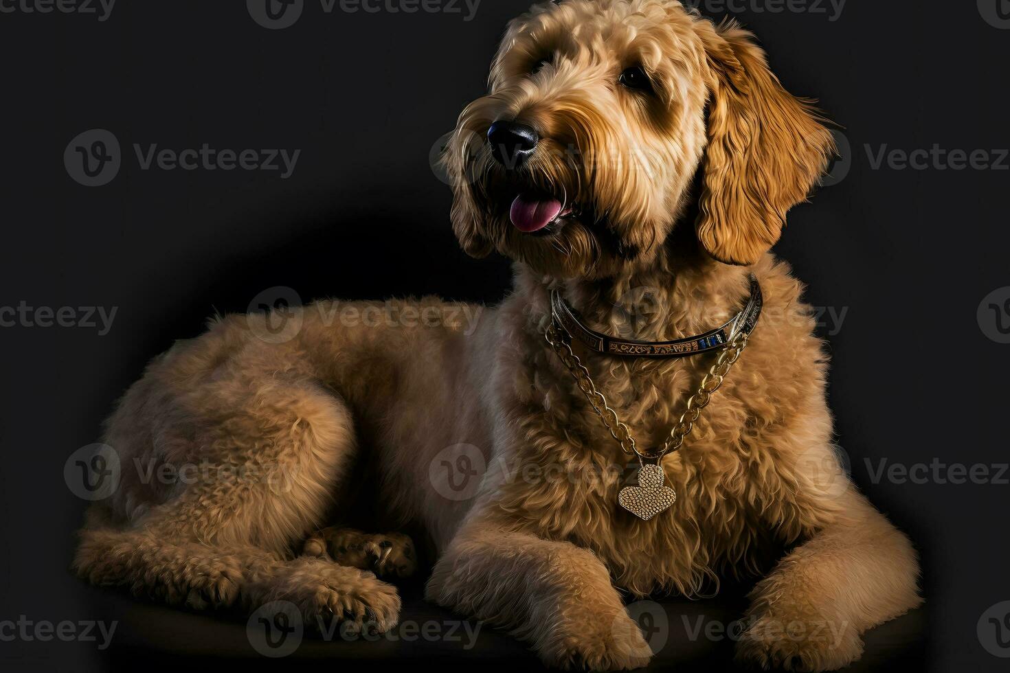 ai generado dorado labradoodle perro en un negro antecedentes. neural red ai generado foto