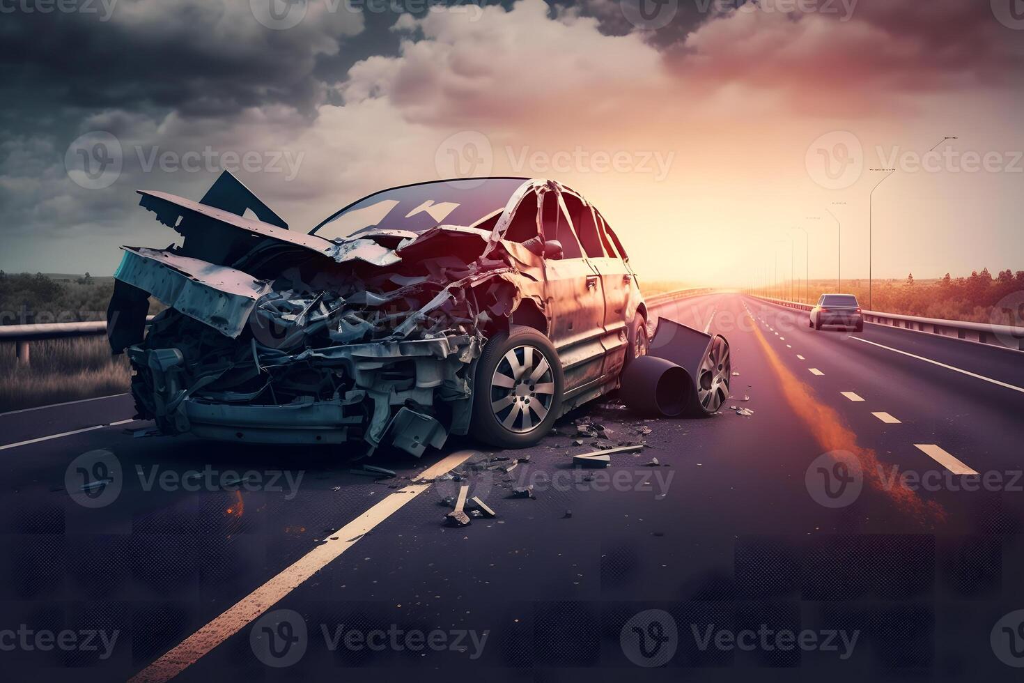 ai generado coche accidente concepto con coche colisión en ciudad autopista la carretera. neural red generado Arte foto