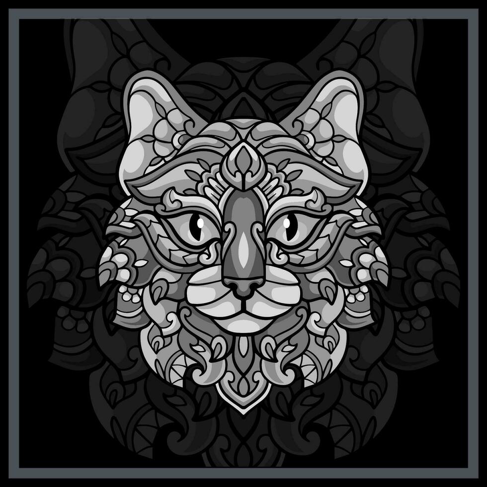 Monochrome Cat head mandala arts. vector