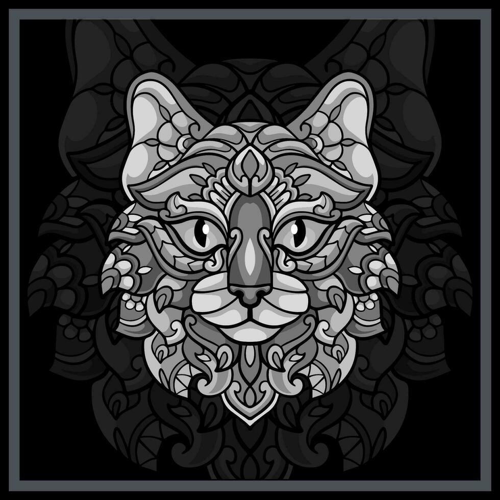 Monochrome Cat head mandala arts. vector