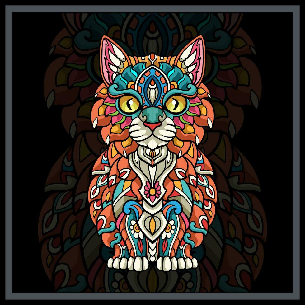 Colorful Cat head mandala arts. vector