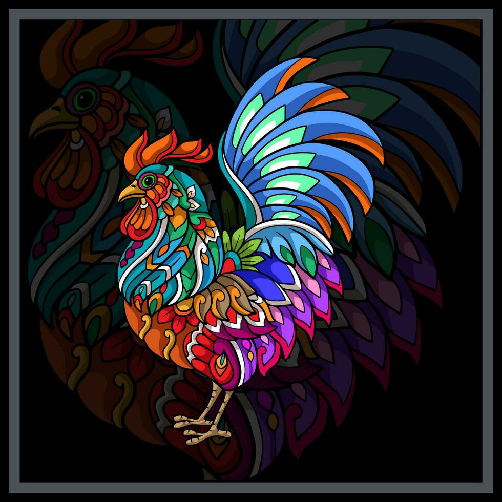 Colorful Rooster animal mandala arts. vector