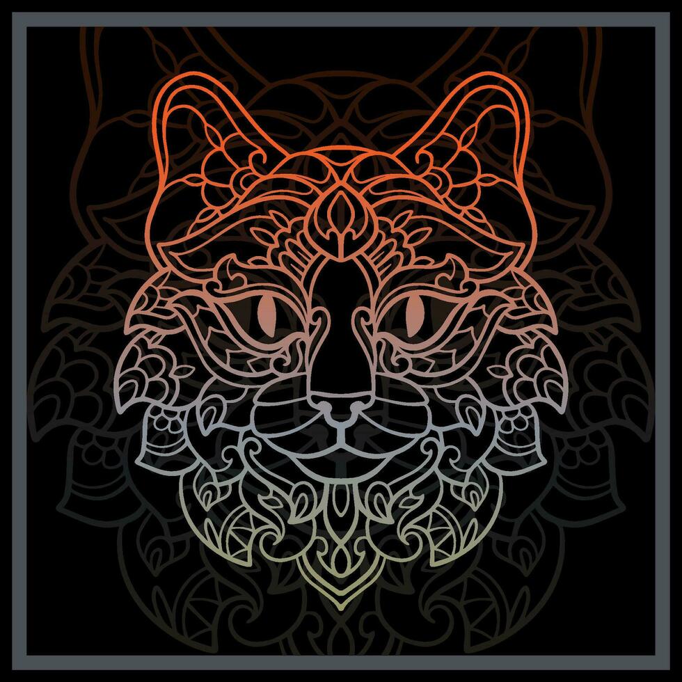 Gradient Colorful Cat head mandala arts. vector