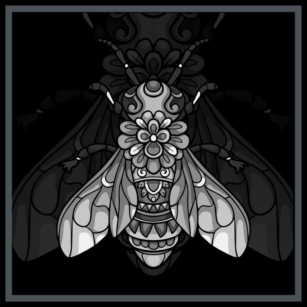 monocromo aguijón abeja mandala letras. vector