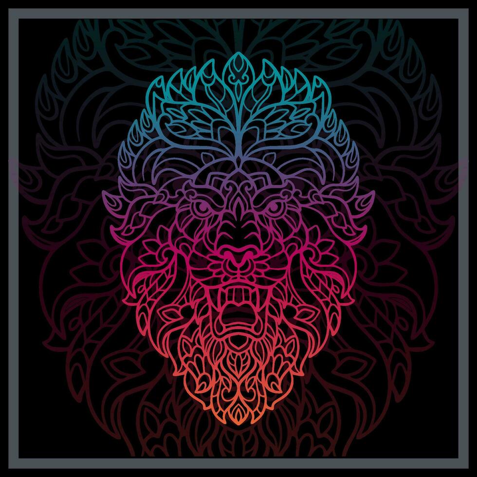 Gradient Colorful Lion head mandala arts. vector
