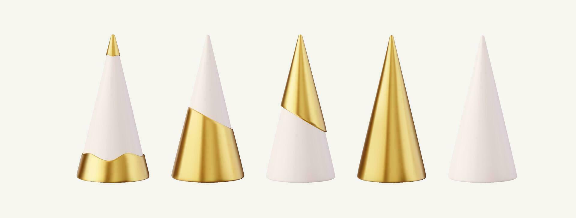 3d Set of different style Christmas tree cone. vector