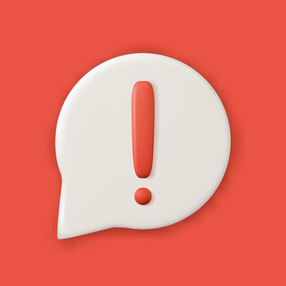 3d Red notification reminder icon chat message of attention alert alarm notice sign. 3d rendering. Vector illustration