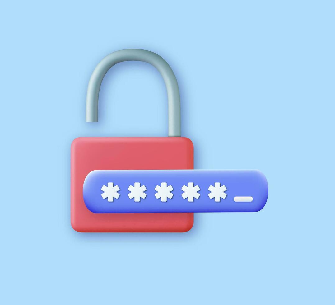 3d Password protected icon. secure login concept. 3d rendering. security concept padlock login password. Vector illustration