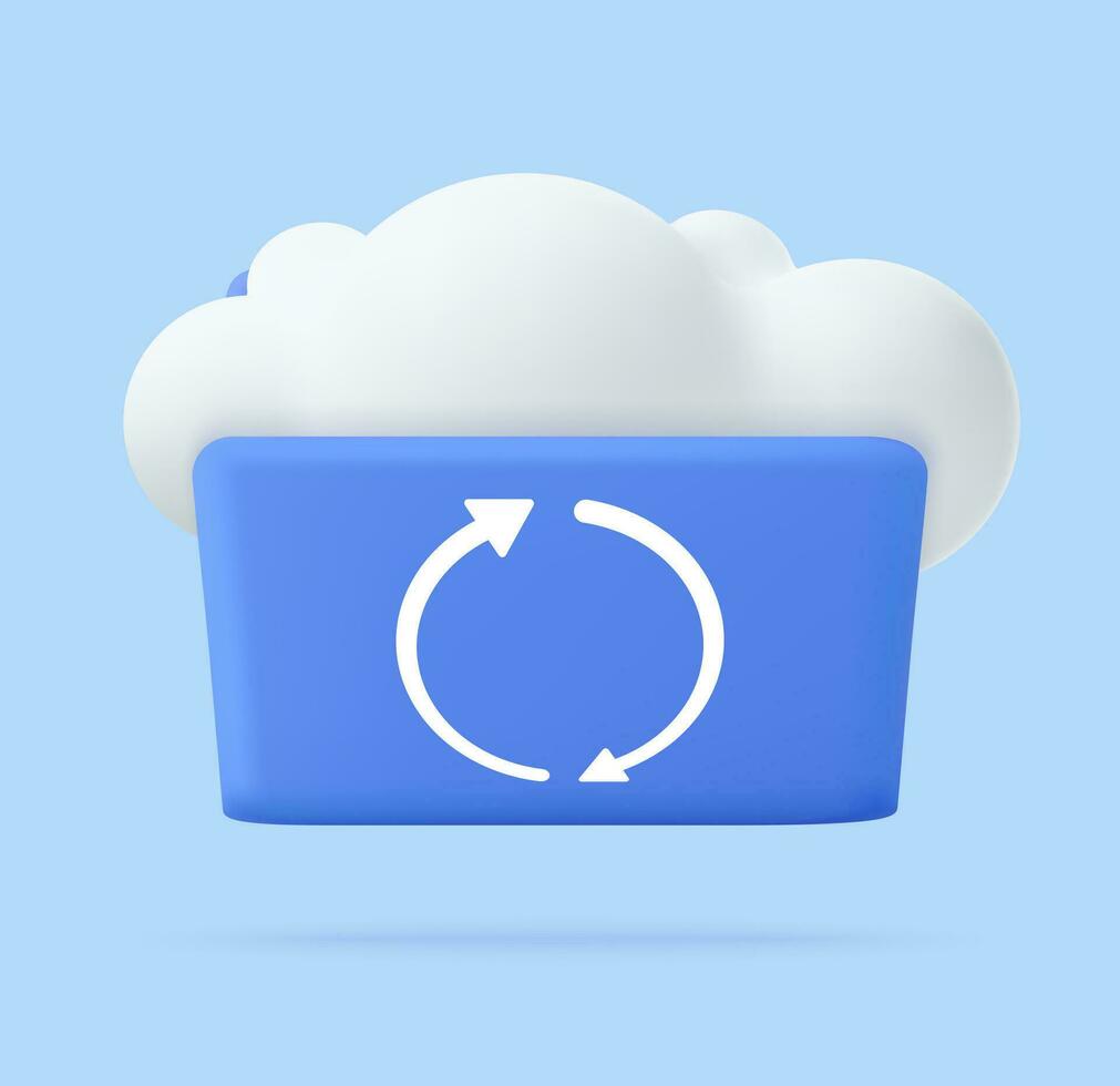 3d Cloud storage icon. Digital file organization service or app with data transfering. 3d rendering. Vector illustration