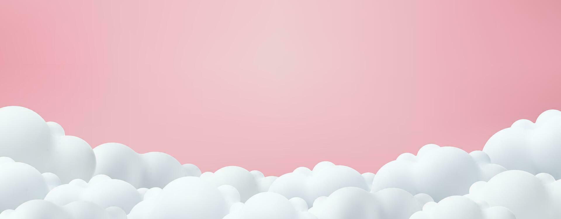 Beautiful clouds on pink backdrop. Place for text. Happy Valentine's day, happy mother s day background, baby girl wallpaper. Romantic sale layout template, border header. Vector illustration