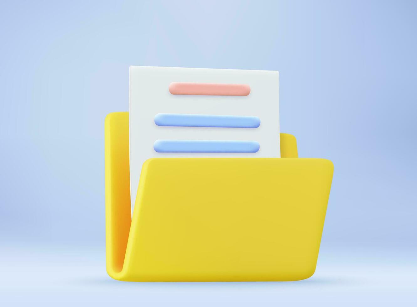 yellow portfolio folder 3d icon. Information plastic file with documentation. folder with files, paper icon. File management concept. 3d rendering. Vector illustration