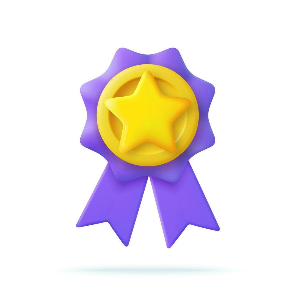 3d ganador medalla con estrella y cinta. dibujos animados mínimo estilo. prima calidad, calidad garantizar símbolo. 3d representación certificado blanco Insignia icono. vector ilustración