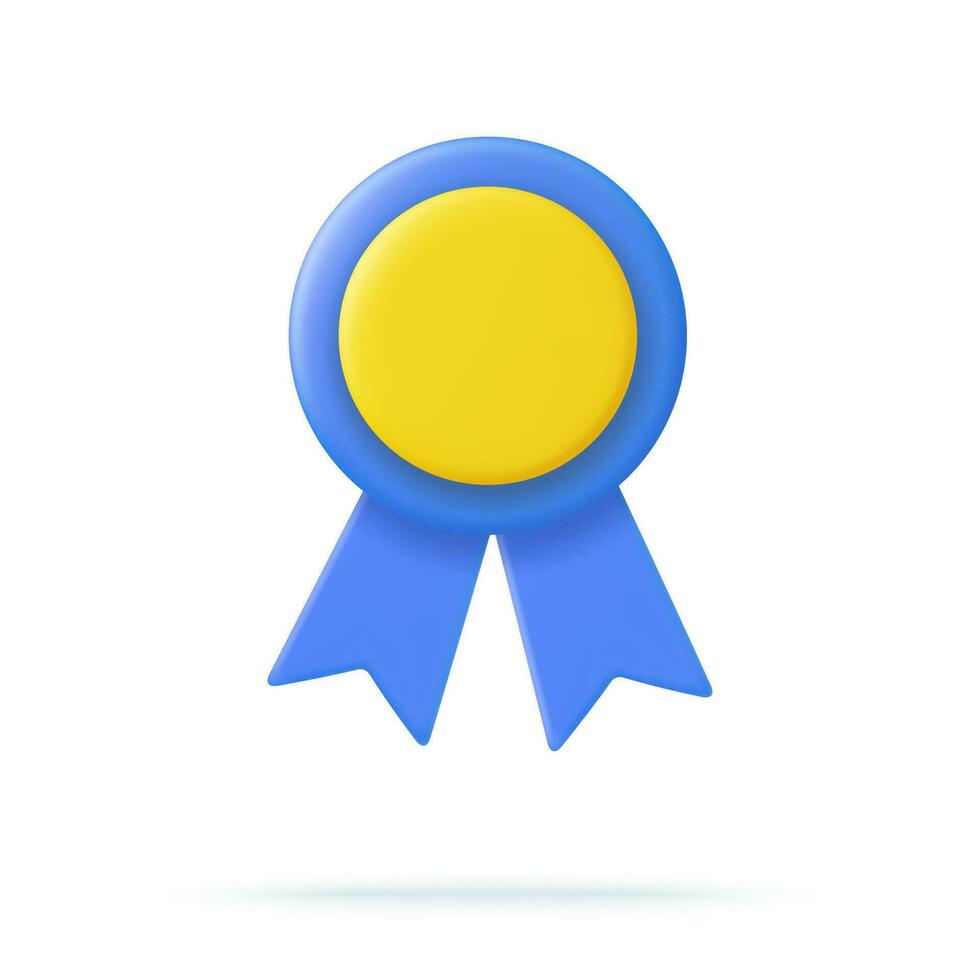 3d Winner medal with ribbon. Cartoon minimal style. Premium quality, quality guarantee symbol. 3d rendering Certificate Blank badge icon. Vector illustration