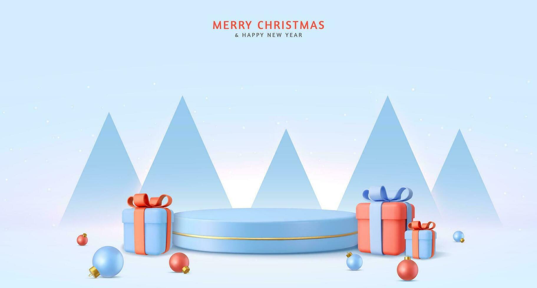 Christmas and New Year festive blue round podium vector