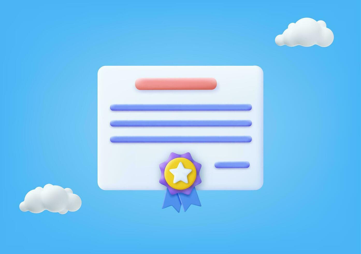 3d Achievement, award, grant, diploma concepts. certificate icon with stamp and ribbon bow. 3d rendering. Vector illustration