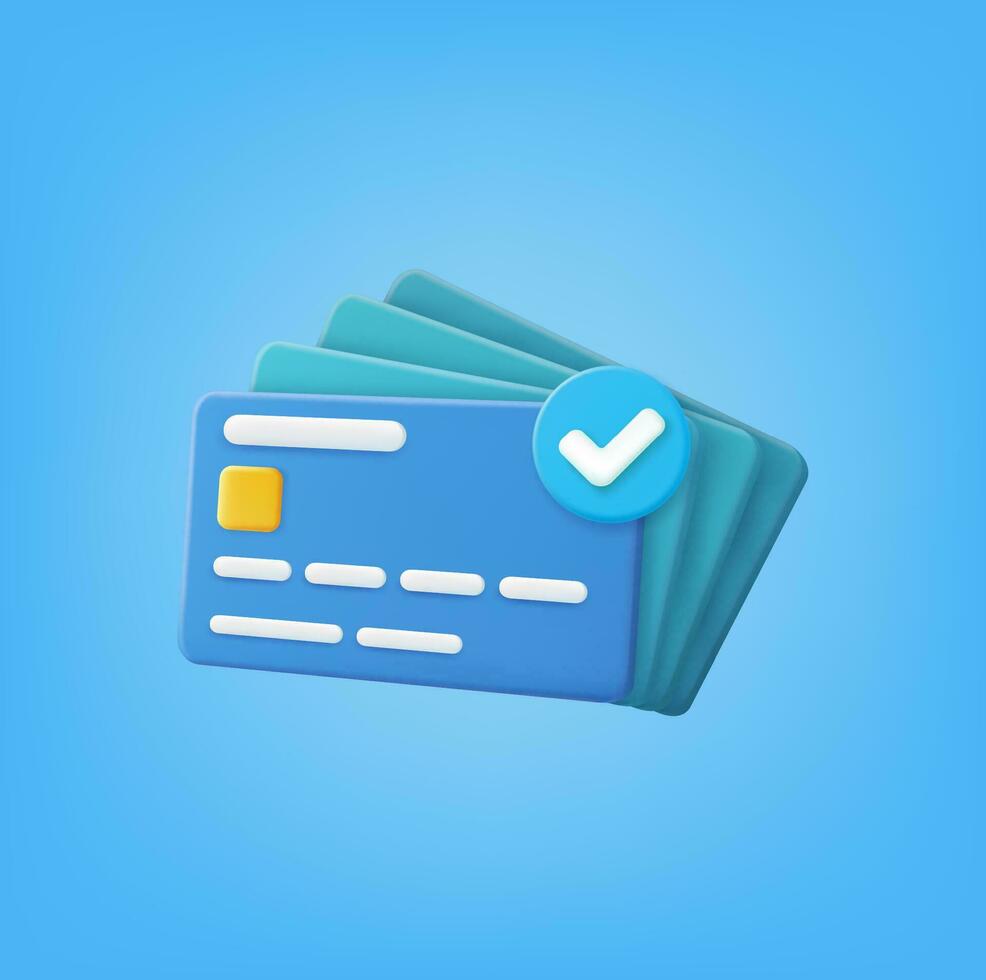 3d render credit card icon for contactless payments, online payment concept. Financial transactions, payments, online banking, money transfers. Vector illustration