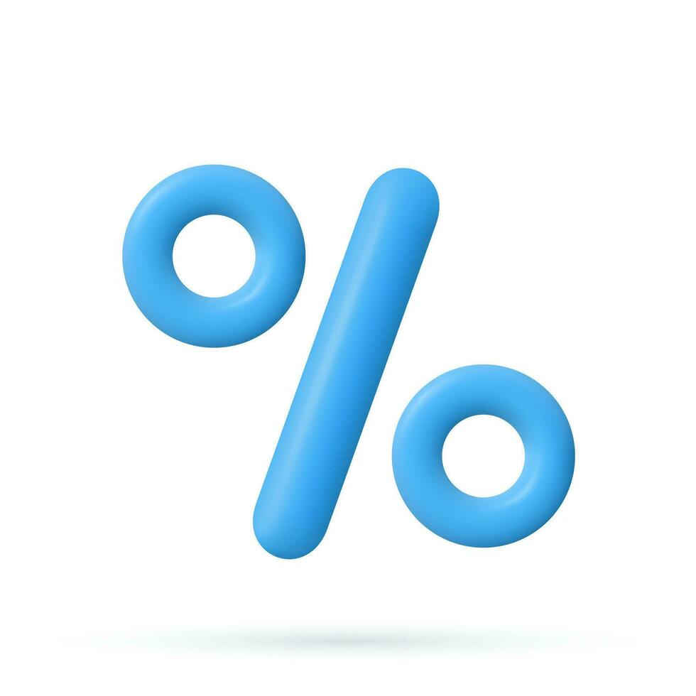 3D rendering blue Percent Sign icon element. Percentage, discount, sale, promotion concept. Vector illustration