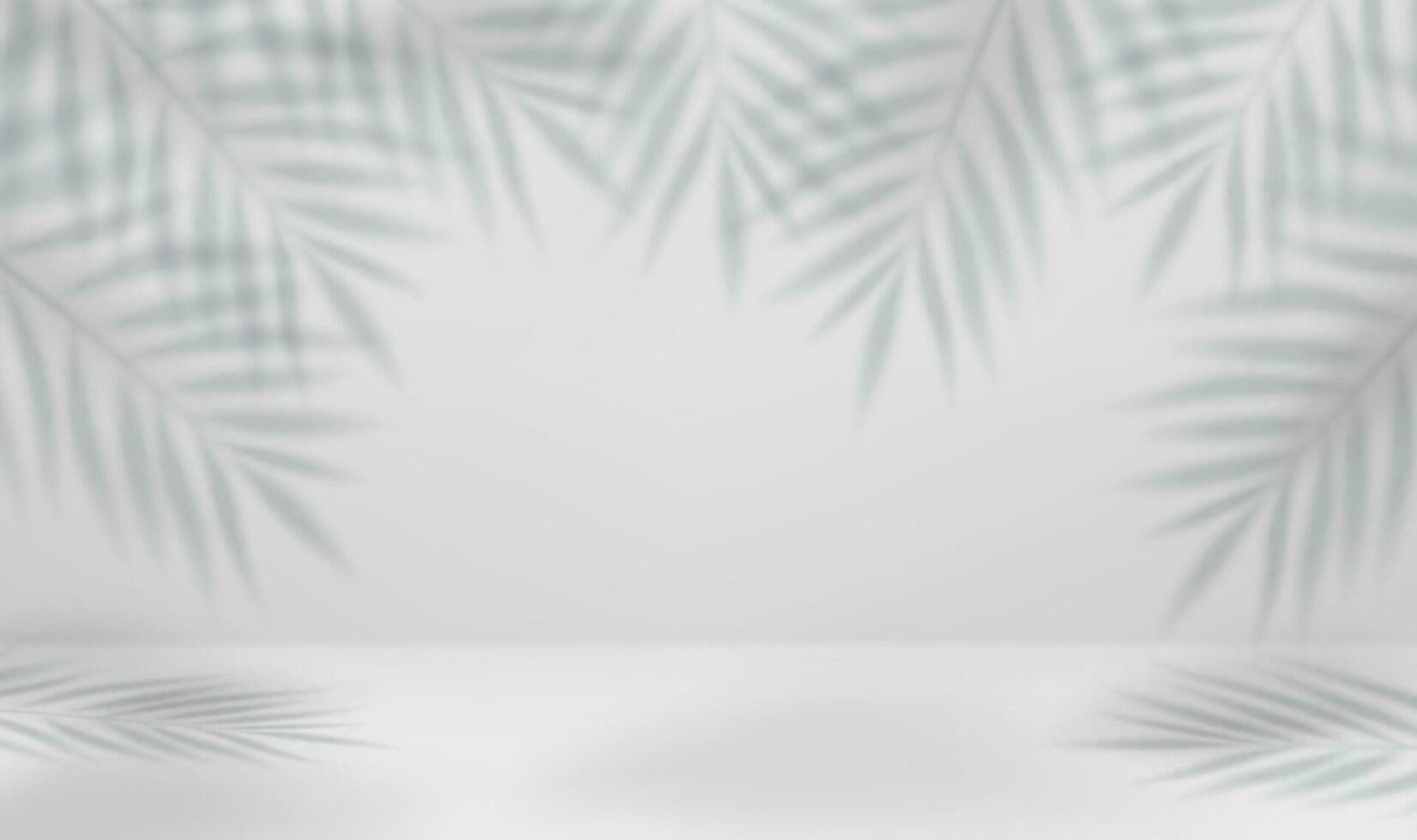 3d Empty light studio abstract background with spotlight effect and tropical palm leaves shadow. concept for your graphic design poster banner and backdrop. 3d rendering. Vector illustration