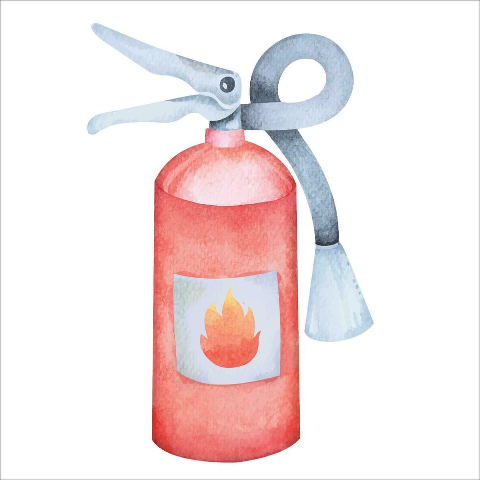 Fire extinguisher.Watercolor hand-drawn.Fire safety equipment cartoon. Extinguisher, fire prevention vector