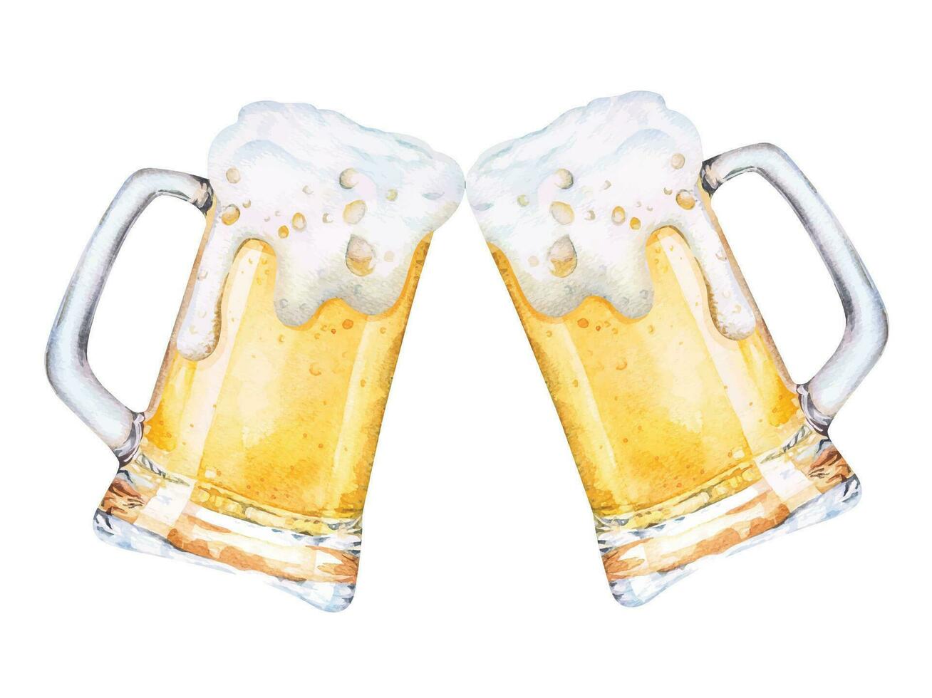 Watercolor Beer glasses.Classic beer mug. Modern design.Suitable for decoration Bar Menu design. vector