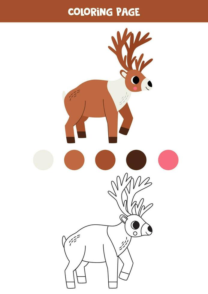 Color cute cartoon brown caribou. Worksheet for kids. vector