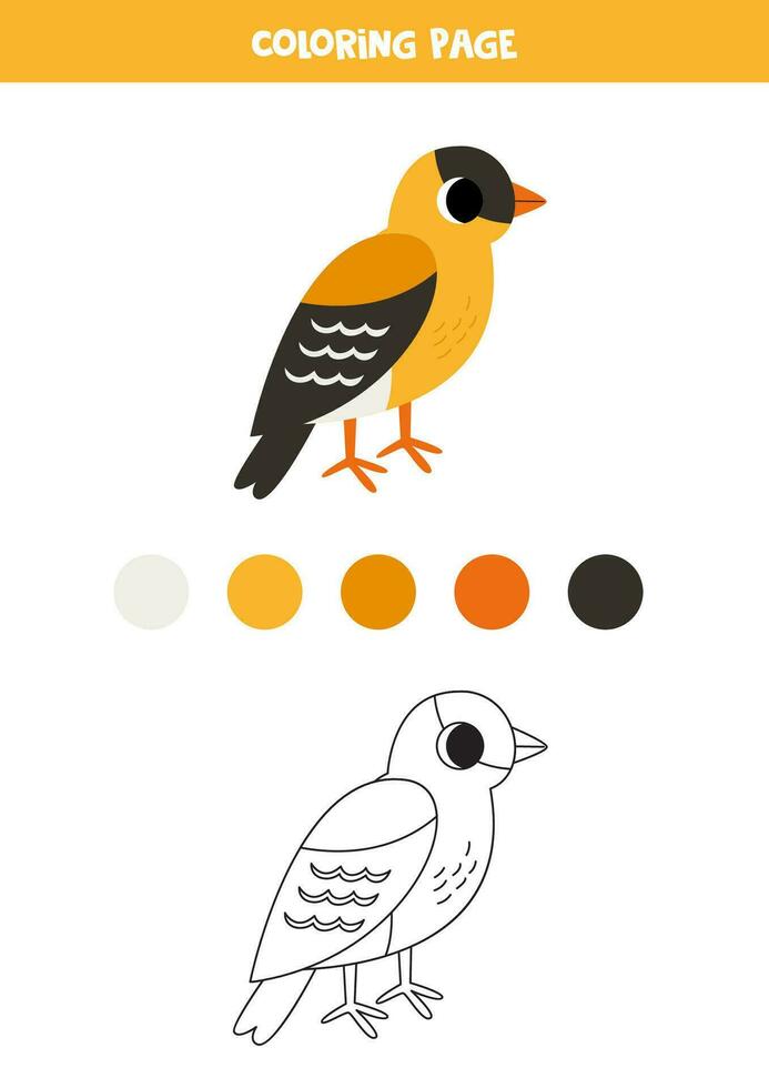 Color cute cartoon American goldfinch. Worksheet for kids. vector