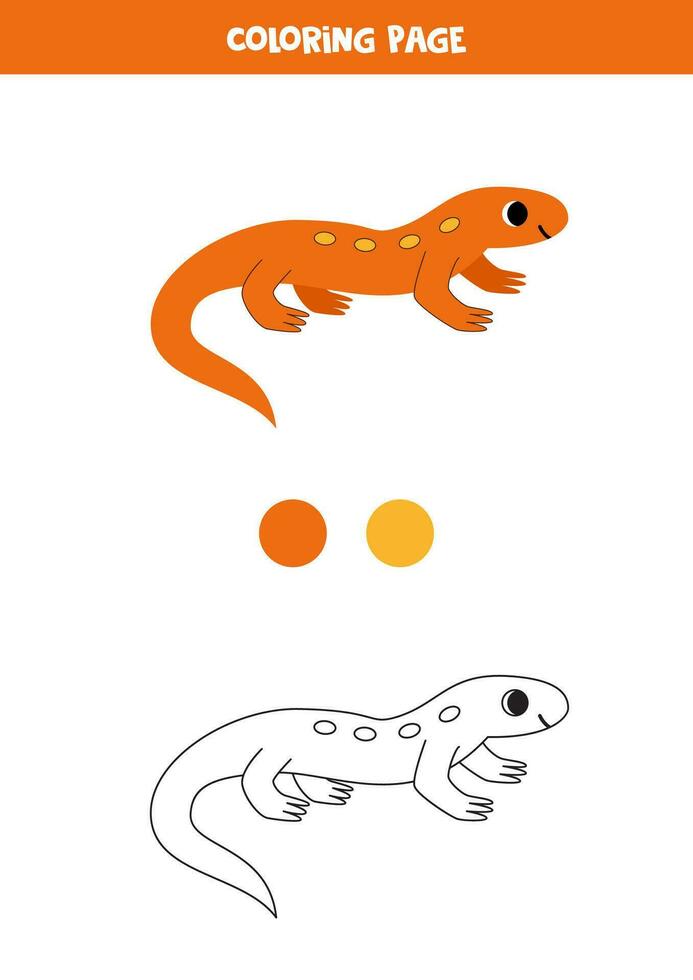 Color cute cartoon newt. Worksheet for kids. vector
