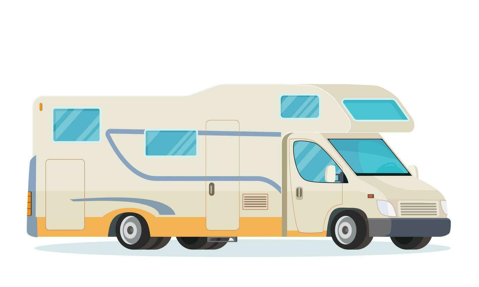 Rv mobile home truck. Camper Van, Mobile Home for Summer Trip, Family Tourism and Vacation. Vector illustration in flat style