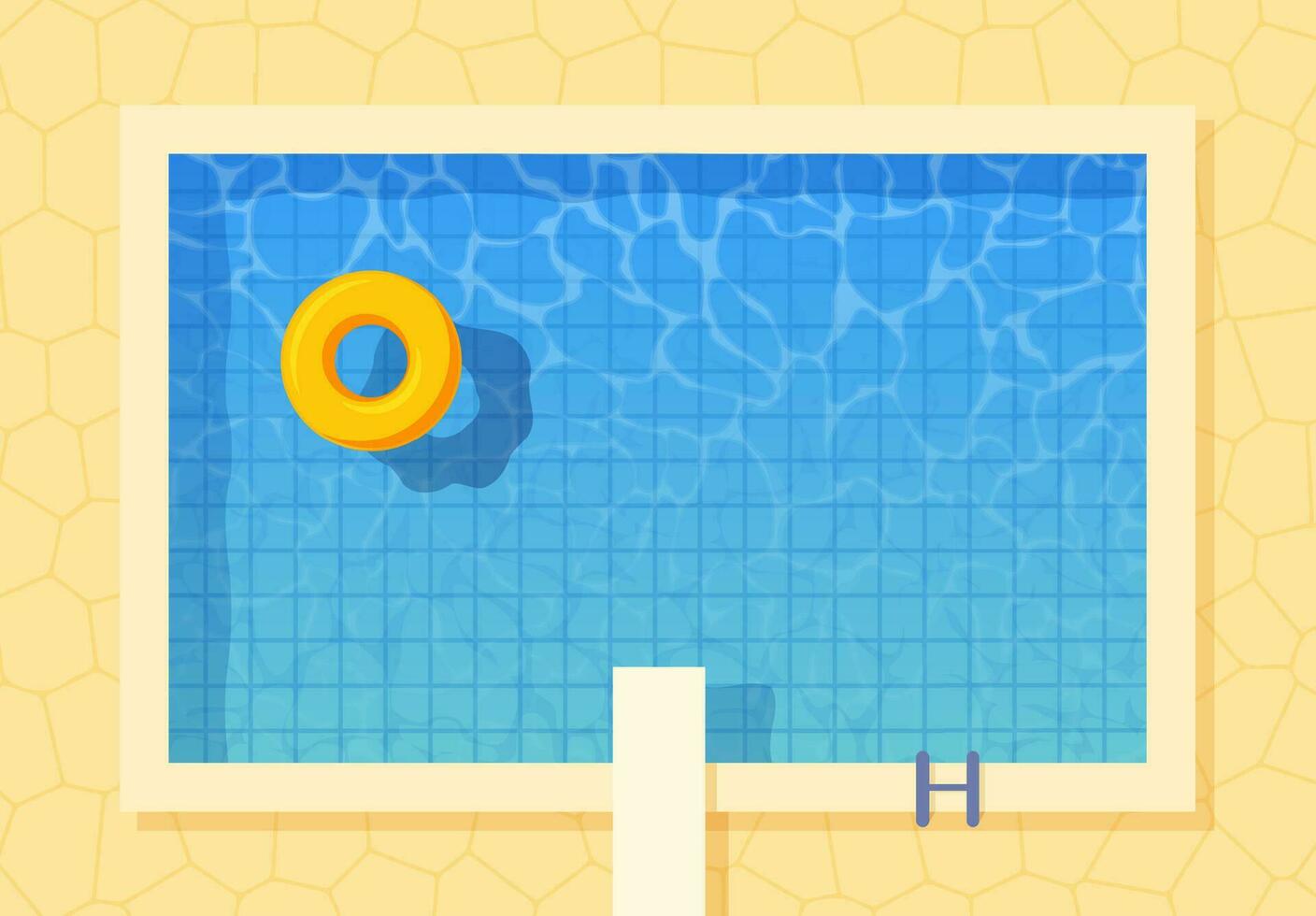 Swimming pool top view with inflatable ring and springboard jump. poster template for summer holiday. Hello summer web banner. Vector illustration in flat style