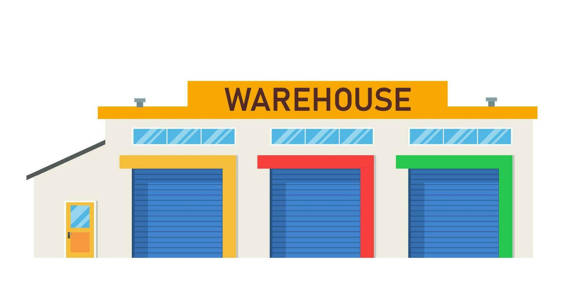 Modern Warehouse Building loading docks. Storage center logistics.Isolated object white background. Vector illustration in flat style