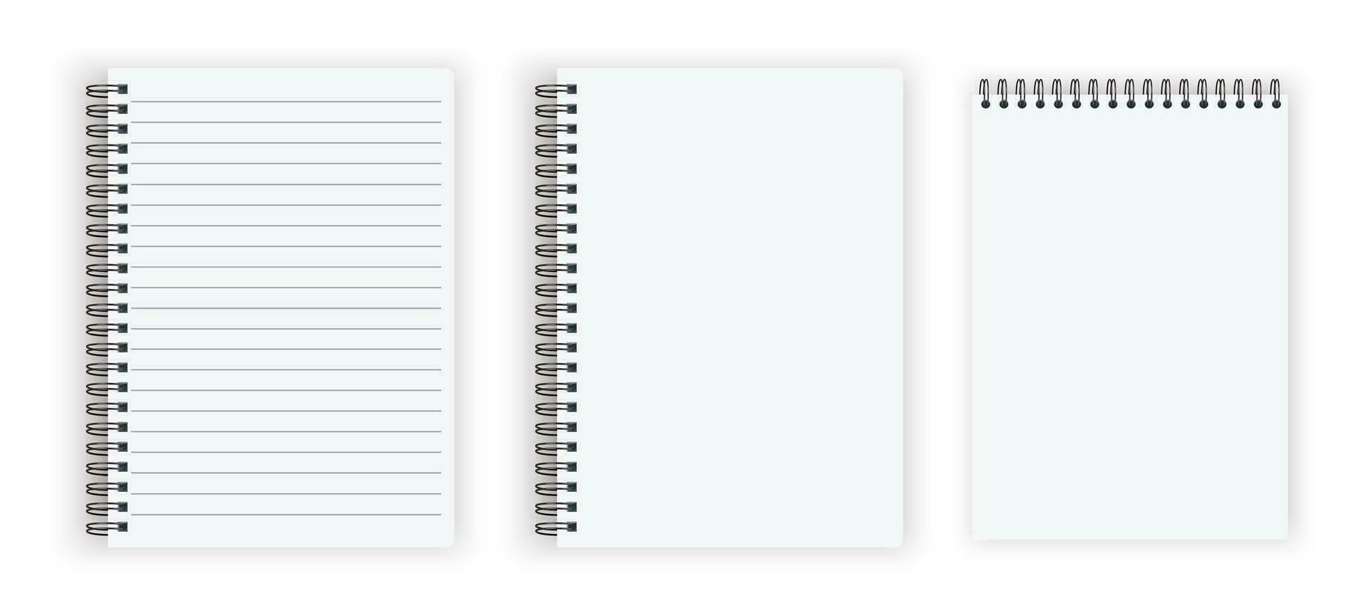 Blank closed realistic spiral notepad mockup isolated on white background. vector illustration.