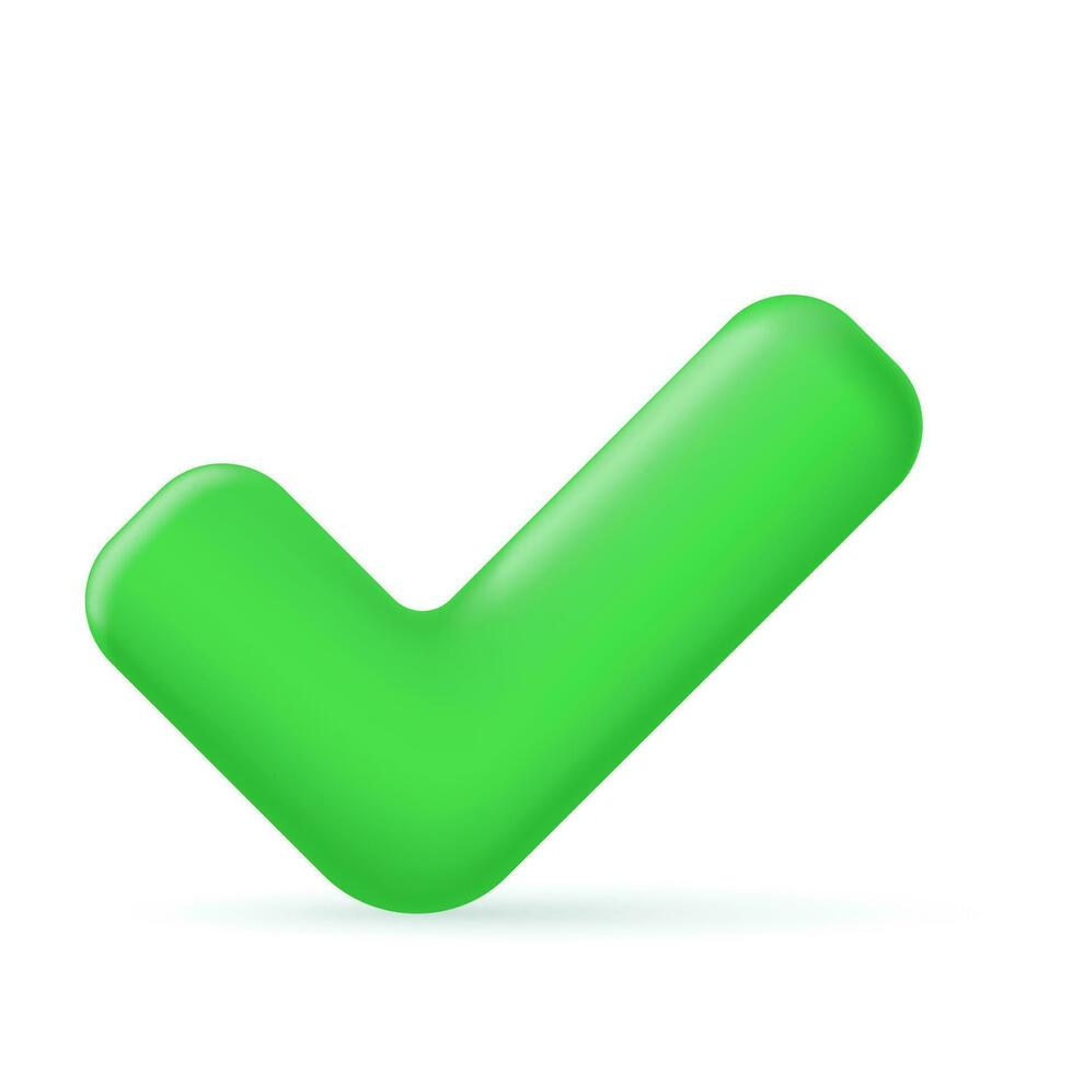 verde cheque marca 3d icono. acuerdo símbolo de usuario aprobación y confianza. positivo en línea votación y exitoso pruebas. calidad Velocidad y web autorización. minimalista aislado vector. vector