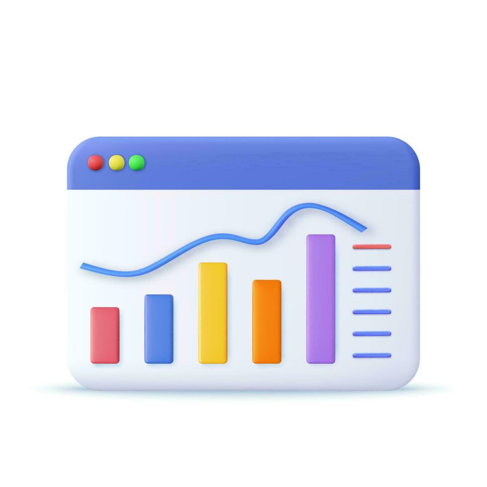 3d Online marketing, financial report chart, data analysis, and web development concept. Sales, increase money growth icon, progress marketing. 3d rendering. Vector illustration