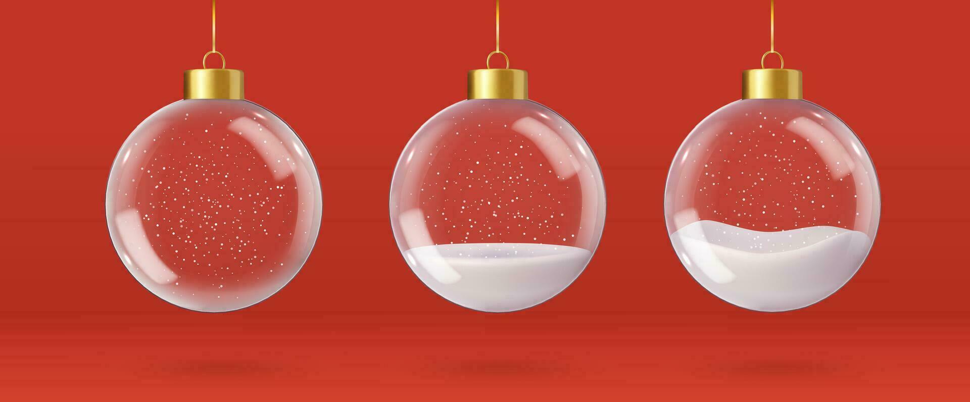 3d Realistic hanging glass christmas balls vector