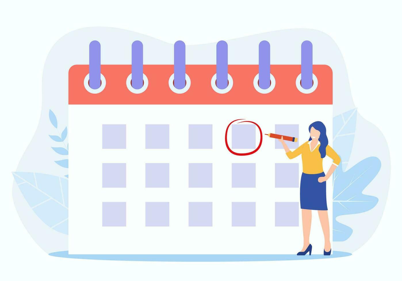 Female Circle Date on Calendar Planning Important Matter. Time Management and deadline concept, Work Organization and Life Events Notification, Memo Reminder. Vector illustration in flat style