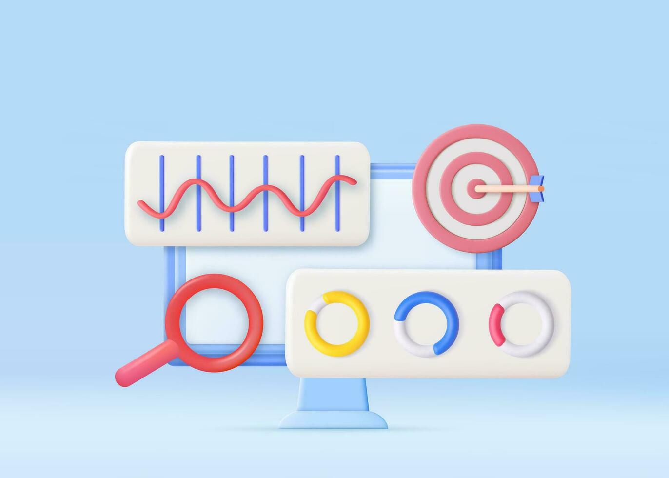 3D 3d Financial report chart, SEO Optimization, web analytics and seo marketing concept. 3d rendering. Vector illustration