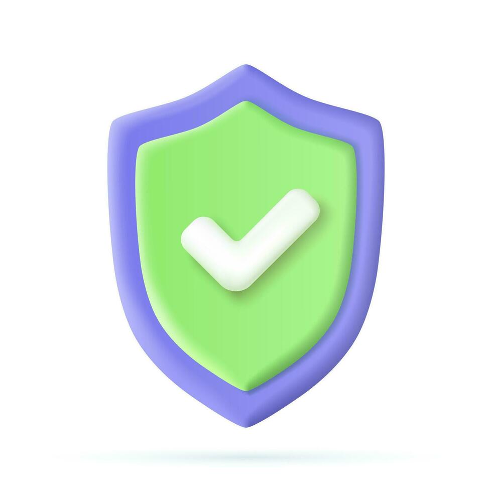 3d Shield protected icon with check. Security, guaranteed icon. checkmark on shield symbol, safety concept. Vector illustration
