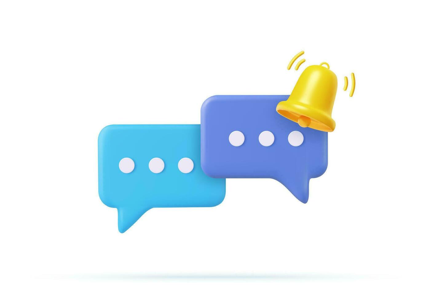 3d Notification bell on speech bubble with text. speech bubble icon with banner for attention or to indicate new information and message. 3d rendering. Vector illustration