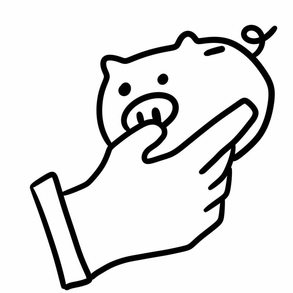 illustration of a white pig on man hand photo