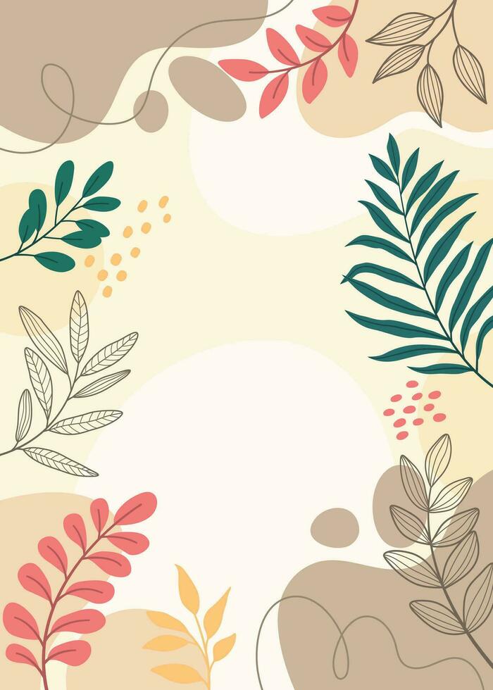 diseño de fondo de marco de banner. ilustración de vector de fondo de cartel colorido. plantas exóticas, ramas, impresión de arte para belleza, moda y productos naturales, bienestar, boda y evento.