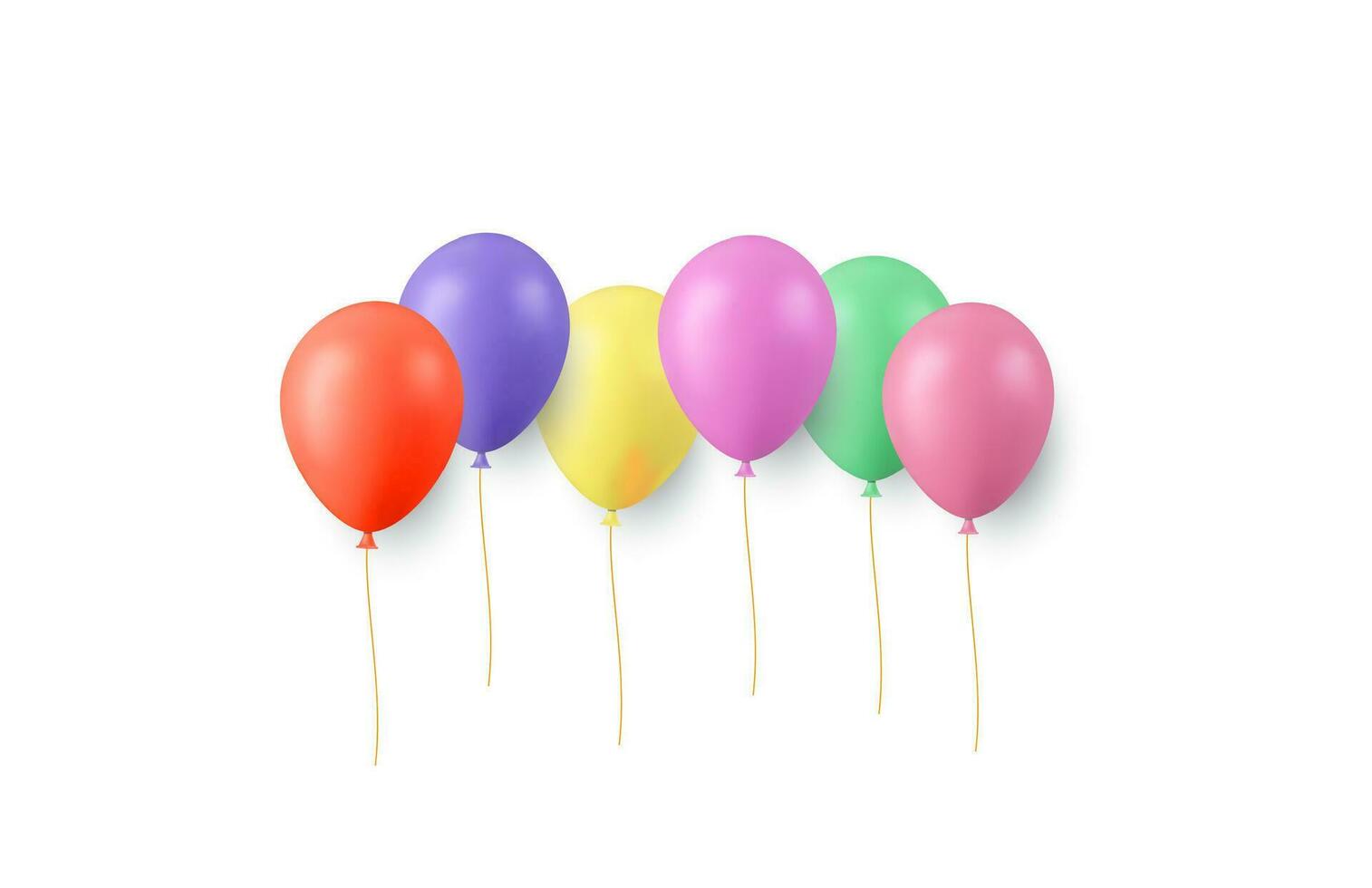Set of festive bouquets of color balloons isolated on white background. Color glossy flying baloon, ribbon, birthday celebrate, surprise. 3d rendering. Vector illustration