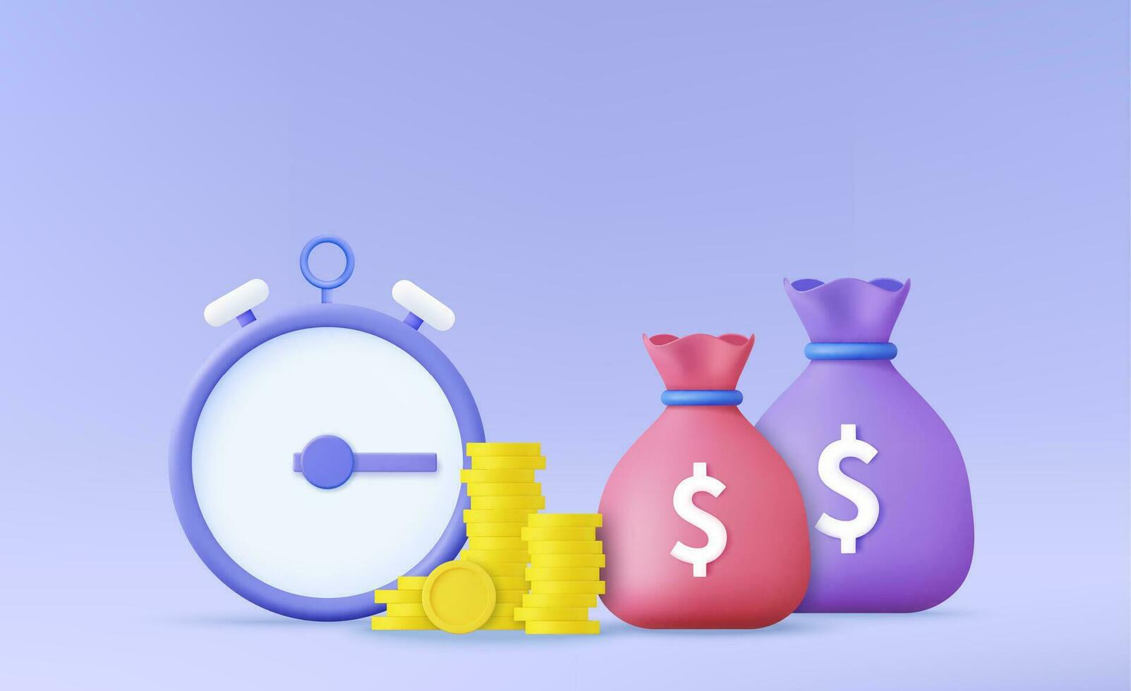 3d Time money inflation concept. Cash advance, provide money, financial period, annual payment, income growth, finance productivity, return on investment. 3d rendering. Vector illustration