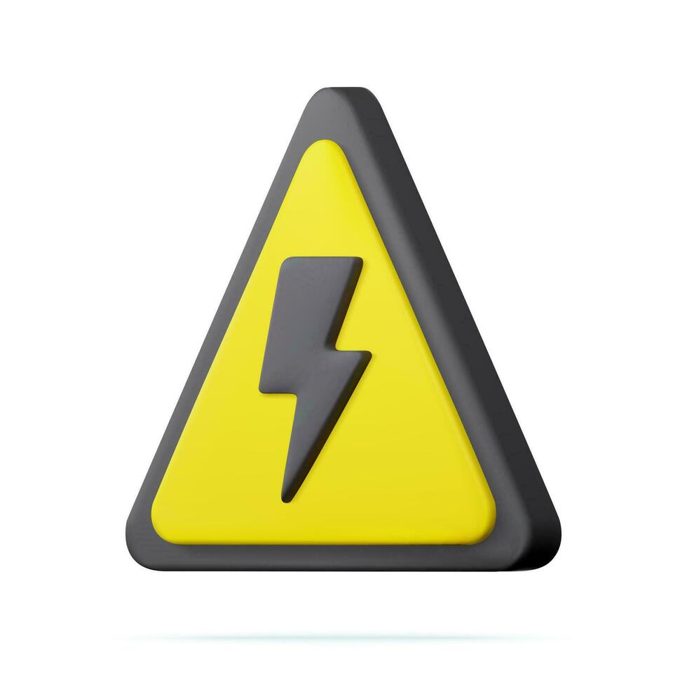 3d High voltage icon, danger. Electric hazard sign with lighting or thunder icon in yellow triangle. caution and danger warning symbol, shock hazard mark. 3d rendering. Vector illustration