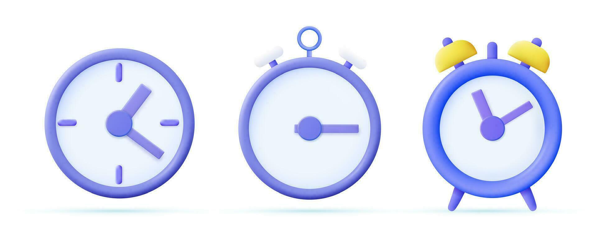 3d Round alarm clock, Stopwatch icon on white background. Cartoon minimal style. Time-keeping , measurement of time, time management and deadline concept. 3d rendering. Vector illustration