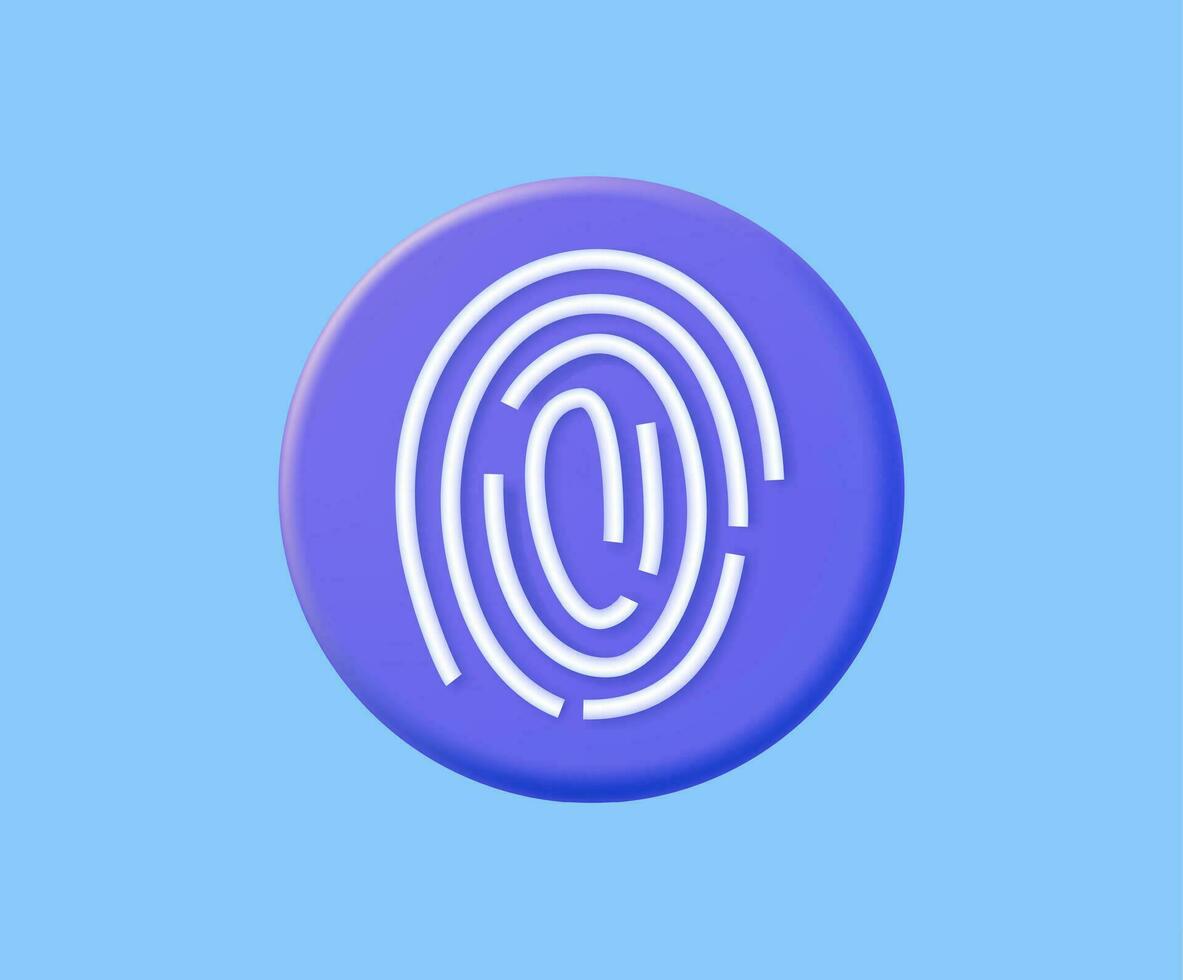 3d render fingerprint icon. Touch ID icon isolated on white background. ID app icon. Vector illustration